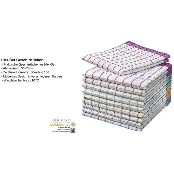Merkanta Geschirrtücher 10er Set Küchentücher 50x70cm, 100% Baumwolle Geschirrhandtücher Mehrfarbig kariert, Handtücher Küche super saugfähig, Küchenhandtücher Abtrockentücher