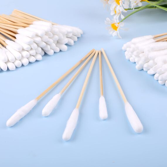 Vaktop Hunde Wattestäbchen, 100 Stück 2 Größe Haustiere Ohrreiniger Lang, Ohrreinigungsstäbchen Haustier mit Breiter Kopf - für Haustiere Hunde, Katzen (15cm/12cm)