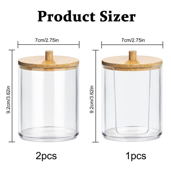 Gigmeta 3 Stück Acryl Wattestäbchen Behälter, Wattepads Aufbewahrung mit Bambus Deckeln, Wattestäbchen Halter, Wattestäbchen Behälter, Wattepadspender für Wohnzimmer, Schlafzimmer, Badezimmer