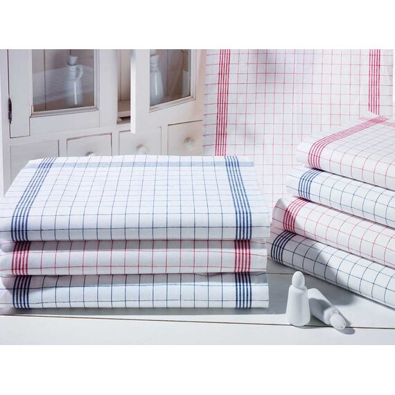Merkanta Geschirrtücher 10er Set, Küchentücher 50x70cm, 100% Baumwolle, Geschirrhandtücher, rot - weiß/blau-weiß kariert, 10 Handtücher Küche, super saugfähig, Küchenhandtücher, Abtrockentücher