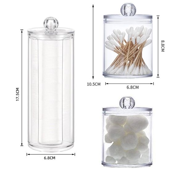 3er Set Kosmetik Organizer – Wattepads Spender & Wattestäbchen Behälter mit Deckel – Transparente Acryl Aufbewahrungsbox für Schminktisch, Badezimmer & Schlafzimmer – Make-up Aufbewahrungssystem