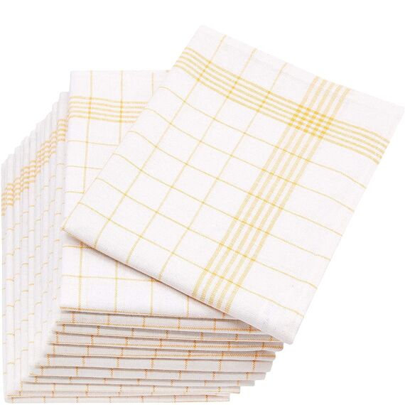 Merkanta Geschirrtücher 10er Set, Küchentücher 50x70cm, 100% Baumwolle, Geschirrhandtücher, gelb weiß kariert, super saugfähig, waschbar bei 95 Grad und trocknergeeignet