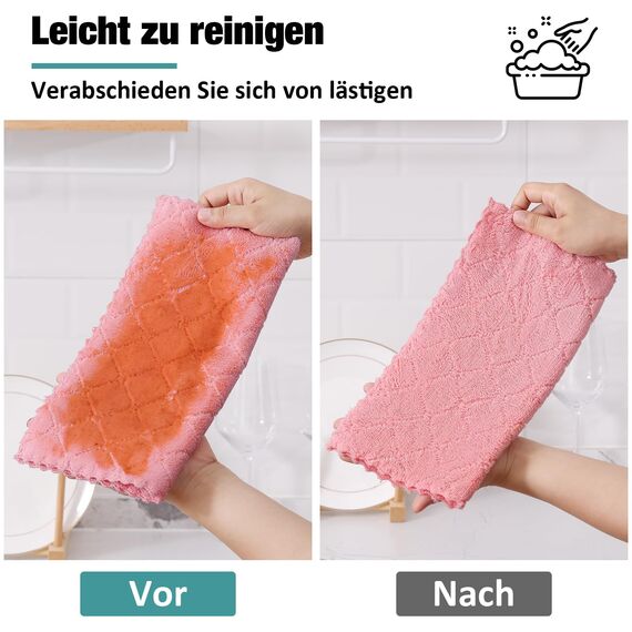 Moosfor Reinigungstücher Mikrofasertücher Waschbar Putzlappen Mikrofaser Weiche Fusselfrei Geschirrtücher Lappen Küchentücher, 12 Stück, 25x25 cm, Rosa