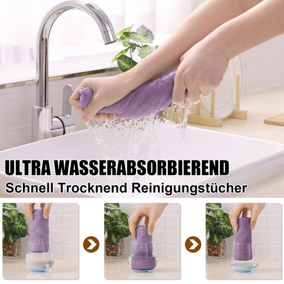 Moosfor Reinigungstücher Mikrofasertücher Waschbar Putzlappen Mikrofaser Weiche Fusselfrei Geschirrtücher Lappen Küchentücher, 12 Stück, 25x25 cm, Lila