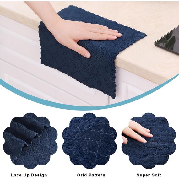 Moosfor Reinigungstücher Mikrofasertücher, Saugfähige Waschbar Putzlappen Mikrofaser Autopflege Poliertuch, Weiche Fusselfrei Geschirrtücher Küchentücher, 6 Stück, 30x30 cm, Marine Blau