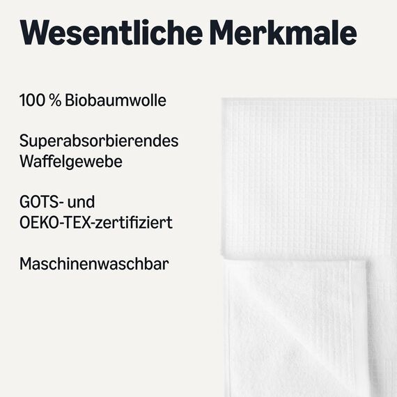 Amazon Basics Waffel-Geschirrtücher aus 100% Bio-Baumwolle - Hochsaugfähig, Schnelltrocknend, Fusselfrei Küchentücher, 38 x 64 cm, 6er-Set, Weiß