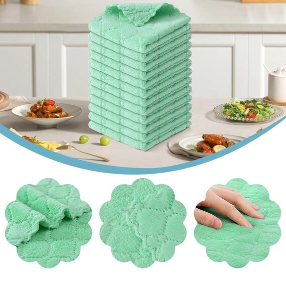 Moosfor Reinigungstücher Mikrofasertücher Waschbar Putzlappen Mikrofaser Weiche Fusselfrei Geschirrtücher Lappen Küchentücher, 12 Stück, 25x25 cm, Grün