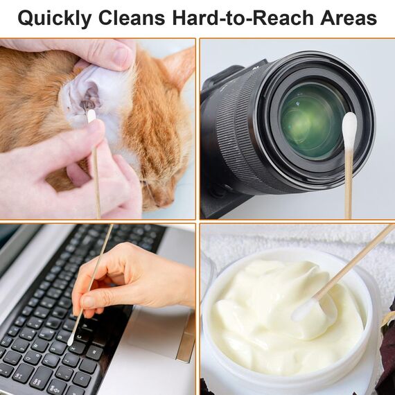 Wattestäbchen 300 Stück Langer Holzgriff Watteträger 15cm Reinigungsstäbchen für Kamera Tastatur Make-up Polieren Reinigung