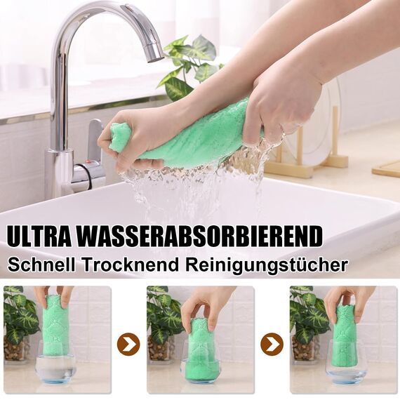 Moosfor Reinigungstücher Mikrofasertücher Waschbar Putzlappen Mikrofaser Weiche Fusselfrei Geschirrtücher Lappen Küchentücher, 12 Stück, 25x25 cm, Grün