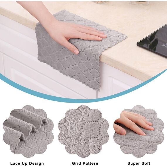 Moosfor Reinigungstücher Mikrofasertücher, Saugfähige Waschbar Putzlappen Mikrofaser Autopflege Poliertuch, Weiche Fusselfrei Geschirrtücher Küchentücher, 6 Stück, 30x30 cm, Grau
