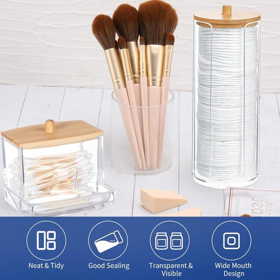 YTUGIL 3 Stück Wattepadspender,wattepad halter,behälter für wattepads,behälter wattepads,Wattestäbchen Halter - Mit Bamboo-Deckel