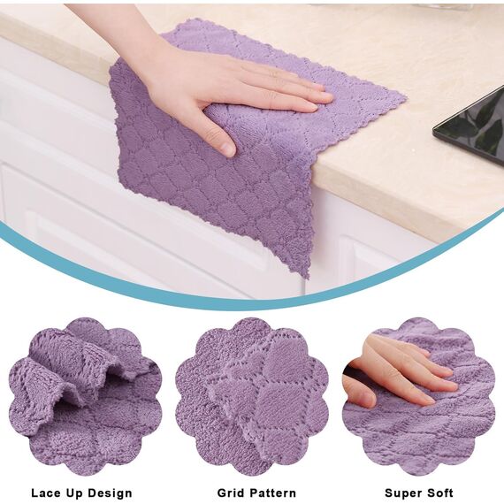 Moosfor Reinigungstücher Mikrofasertücher, Saugfähige Waschbar Putzlappen Mikrofaser Autopflege Poliertuch, Weiche Fusselfrei Geschirrtücher Küchentücher, 6 Stück, 30x30 cm, Lila