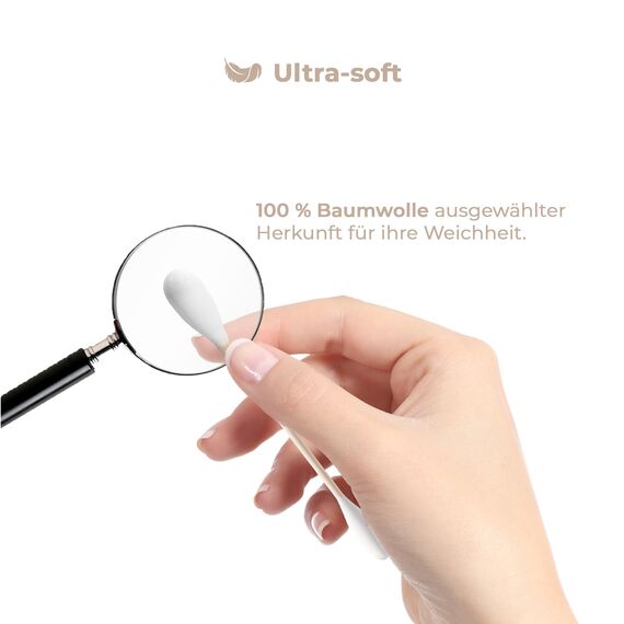 Wattestäbchen 100 – Candore – Stärkerer Bambusstab, weicher Baumwollkopf – Biologisch Abbaubar