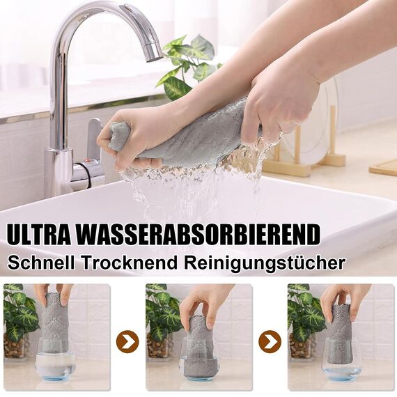 Moosfor Reinigungstücher Mikrofasertücher, Saugfähige Waschbar Putzlappen Mikrofaser Autopflege Poliertuch, Weiche Fusselfrei Geschirrtücher Küchentücher, 6 Stück, 30x30 cm, Grau
