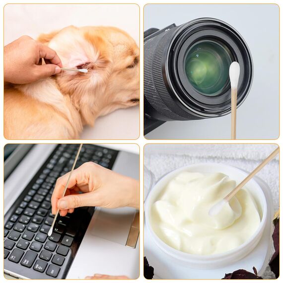 Wattestäbchen 200 Stück Langer Holzgriff Watteträger 15cm Reinigungsstäbchen für Kamera Tastatur Make-up Polieren Reinigung