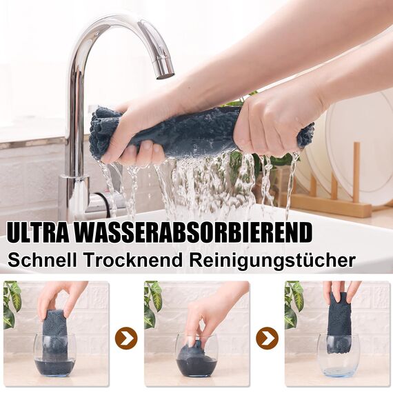 Moosfor Reinigungstücher Mikrofasertücher Waschbar Putzlappen Mikrofaser Weiche Fusselfrei Geschirrtücher Lappen Küchentücher, 12 Stück, 25x25 cm, Dunkelgrau