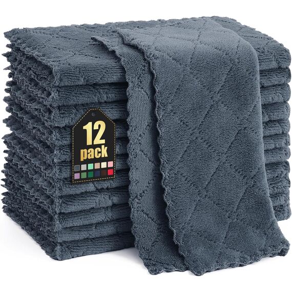Moosfor Reinigungstücher Mikrofasertücher Waschbar Putzlappen Mikrofaser Weiche Fusselfrei Geschirrtücher Lappen Küchentücher, 12 Stück, 25x25 cm, Dunkelgrau