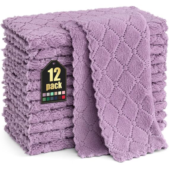Moosfor Reinigungstücher Mikrofasertücher Waschbar Putzlappen Mikrofaser Weiche Fusselfrei Geschirrtücher Lappen Küchentücher, 12 Stück, 25x25 cm, Lila