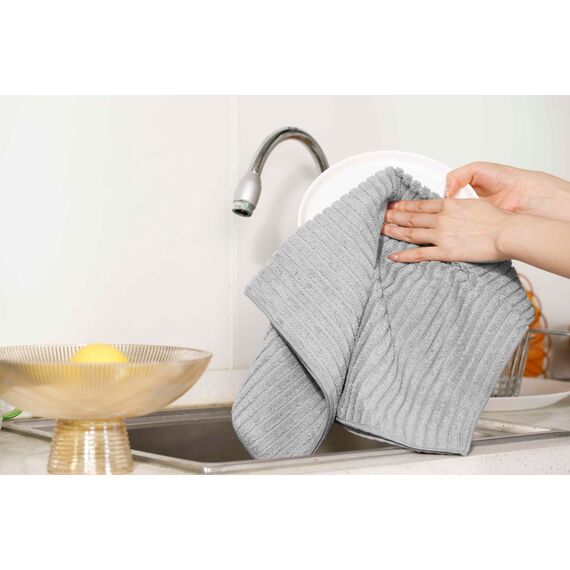 gryeer 8er-Set Microfaser Geschirrtücher, dick, super saugfähig, weich und fusselfrei Küchentücher,45 x 65 cm, Grau