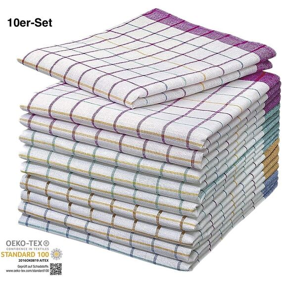 Merkanta Geschirrtücher 10er Set Küchentücher 50x70cm, 100% Baumwolle Geschirrhandtücher Mehrfarbig kariert, Handtücher Küche super saugfähig, Küchenhandtücher Abtrockentücher