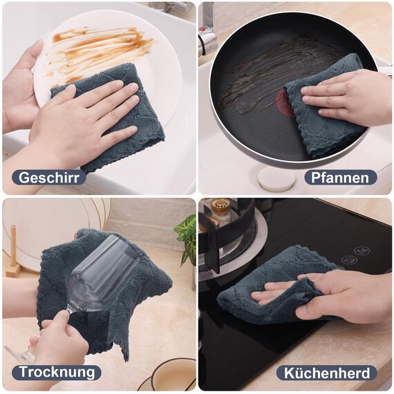 Moosfor Reinigungstücher Mikrofasertücher Waschbar Putzlappen Mikrofaser Weiche Fusselfrei Geschirrtücher Lappen Küchentücher, 12 Stück, 25x25 cm, Dunkelgrau