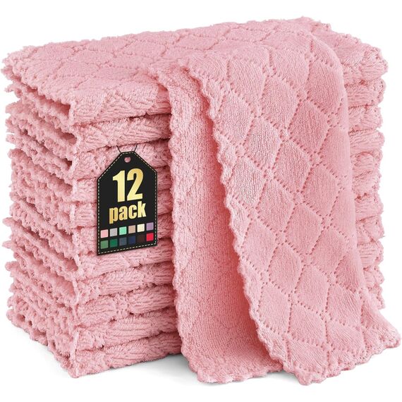 Moosfor Reinigungstücher Mikrofasertücher Waschbar Putzlappen Mikrofaser Weiche Fusselfrei Geschirrtücher Lappen Küchentücher, 12 Stück, 25x25 cm, Rosa