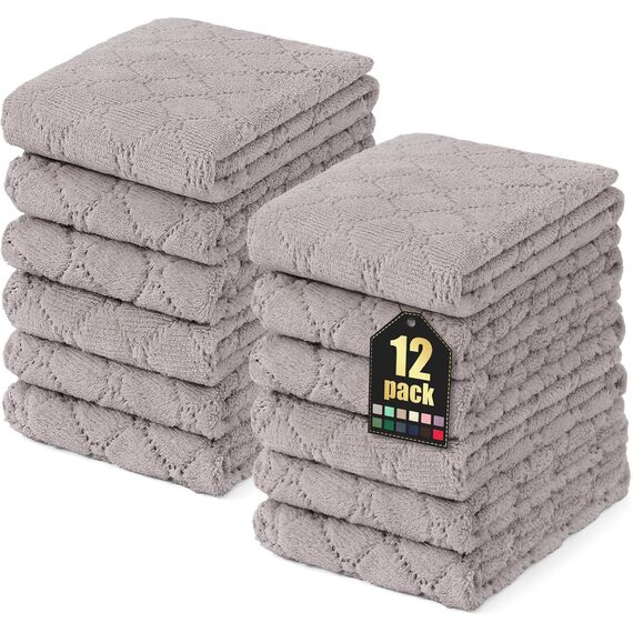 Moosfor Reinigungstücher Mikrofasertücher Waschbar Putzlappen Mikrofaser Weiche Fusselfrei Geschirrtücher Lappen Küchentücher, 12 Stück, 25x50 cm, Grau