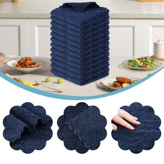 Moosfor Reinigungstücher Mikrofasertücher Waschbar Putzlappen Mikrofaser Weiche Fusselfrei Geschirrtücher Lappen Küchentücher, 12 Stück, 25x50 cm, Marine Blau