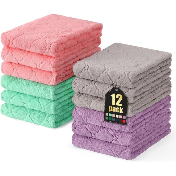 Moosfor Reinigungstücher Mikrofasertücher Waschbar Putzlappen Mikrofaser Weiche Fusselfrei Geschirrtücher Lappen Küchentücher, 12 Stück, 25x50 cm, Gemischte Farbe