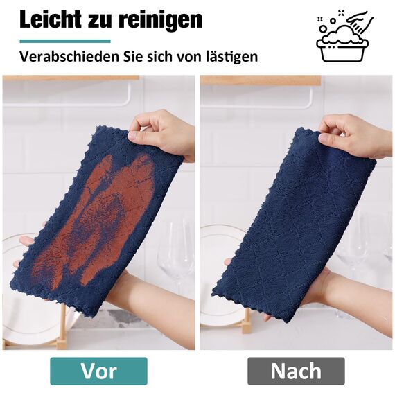 Moosfor Reinigungstücher Mikrofasertücher, Saugfähige Waschbar Putzlappen Mikrofaser Autopflege Poliertuch, Weiche Fusselfrei Geschirrtücher Küchentücher, 6 Stück, 30x30 cm, Marine Blau