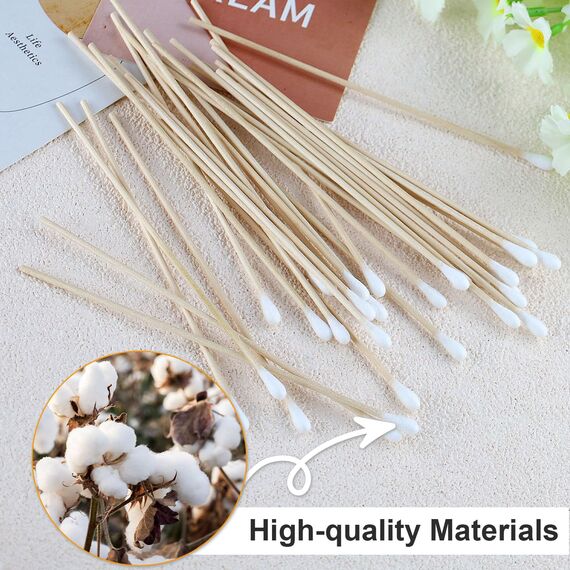 Wattestäbchen 300 Stück Langer Holzgriff Watteträger 15cm Reinigungsstäbchen für Kamera Tastatur Make-up Polieren Reinigung