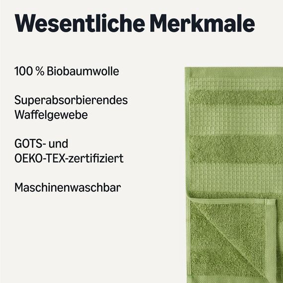 Amazon Basics Geschirrtücher aus Bio-Baumwolle mit Waffelmuster – Extrem saugfähig, Schnell trocknend, Fusselfrei, 30,0cm x 30,0cm, 6er-Pack (2 Braun, 2 Olivgrün, 2 Weiß)