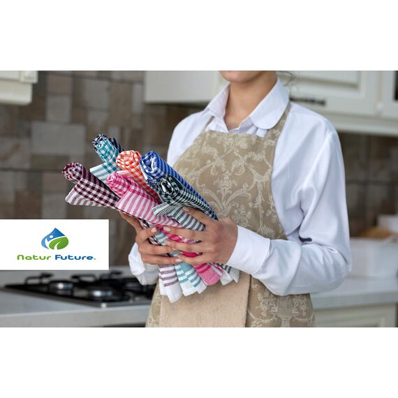 NATUR FUTURE® Geschirrtücher Baumwolle, 10er Set Grau, 45x65cm, mit Aufhänger, Vintage Look kariert, Geschirrhandtücher Küchenhandtücher Küchentücher Putzlappen Trockentücher (Grau 10 Stück)