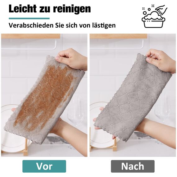 Moosfor Reinigungstücher Mikrofasertücher, Saugfähige Waschbar Putzlappen Mikrofaser Autopflege Poliertuch, Weiche Fusselfrei Geschirrtücher Küchentücher, 6 Stück, 30x30 cm, Grau