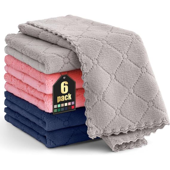 Moosfor Reinigungstücher Mikrofasertücher Waschbar Putzlappen Mikrofaser Weiche Fusselfrei Geschirrtücher Lappen Küchentücher, 6 Stück, 30x30 cm, Gemischte Farbe