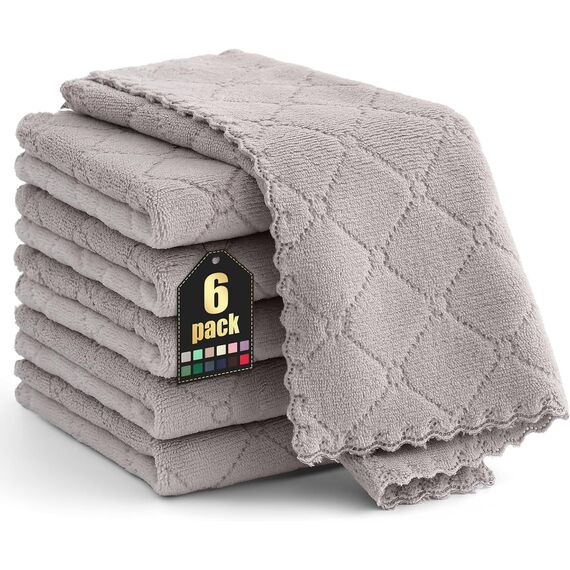 Moosfor Reinigungstücher Mikrofasertücher, Saugfähige Waschbar Putzlappen Mikrofaser Autopflege Poliertuch, Weiche Fusselfrei Geschirrtücher Küchentücher, 6 Stück, 30x30 cm, Grau