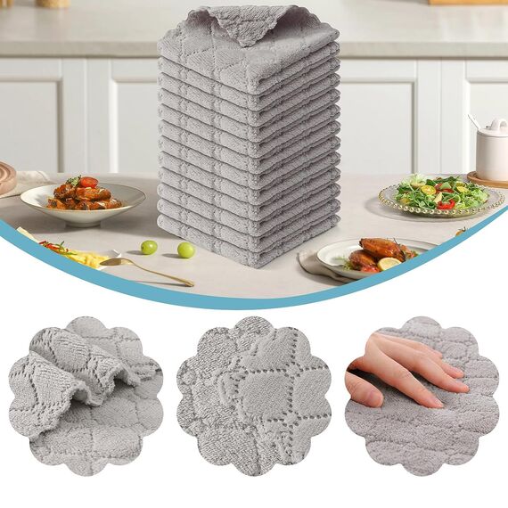 Moosfor Reinigungstücher Mikrofasertücher Waschbar Putzlappen Mikrofaser Weiche Fusselfrei Geschirrtücher Lappen Küchentücher, 12 Stück, 25x25 cm, Grau