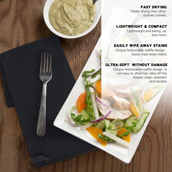 VIVOTE Mikrofasertücher Waffel Geschirrtücher Geschirrtücher für Küche Premium Küchentuch Tücher Hochsaugfähig & Langlebig Fusselfrei Geschirrtuch 50x70cm 4 Stück Schwarz