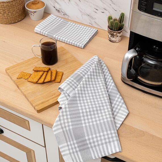 NATUR FUTURE® Geschirrtücher Baumwolle, 10er Set Grau, 45x65cm, mit Aufhänger, Vintage Look kariert, Geschirrhandtücher Küchenhandtücher Küchentücher Putzlappen Trockentücher (Grau 10 Stück)