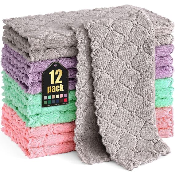 Moosfor Reinigungstücher Mikrofasertücher Waschbar Putzlappen Mikrofaser Weiche Fusselfrei Geschirrtücher Lappen Küchentücher, 12 Stück, 25x25 cm, Gemischte Farbe
