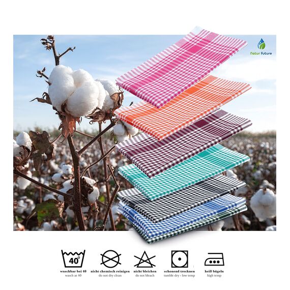 NATUR FUTURE® Geschirrtücher Baumwolle, 10er Set Schwarz, 45x65cm, mit Aufhänger, Vintage Look kariert, Geschirrhandtücher Küchenhandtücher Küchentücher Putzlappen Trockentücher