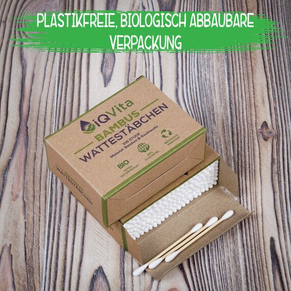 1200 Bambus Wattestäbchen (6 x 200 Stück) – 100% Plastikfrei, Biologisch Abbaubar, Vegan & Nachhaltig – Reines Naturprodukt