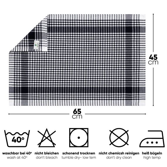 NATUR FUTURE® Geschirrtücher Baumwolle, 10er Set Schwarz, 45x65cm, mit Aufhänger, Vintage Look kariert, Geschirrhandtücher Küchenhandtücher Küchentücher Putzlappen Trockentücher
