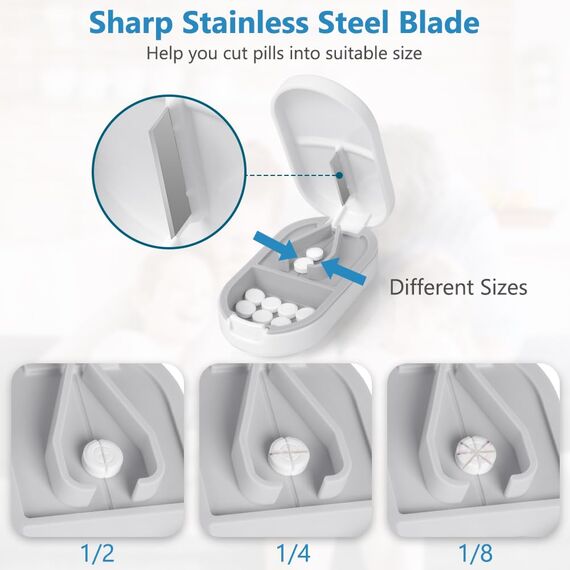 ACWOO Tablettenteiler, Tablettenschneider mit Aufbewahrungsfach, Tragbarer Tablettenteiler für Kleine Große Tabletten, Pillenschneider mit Scharfen Klingen für Reise Täglichen Gebrauch