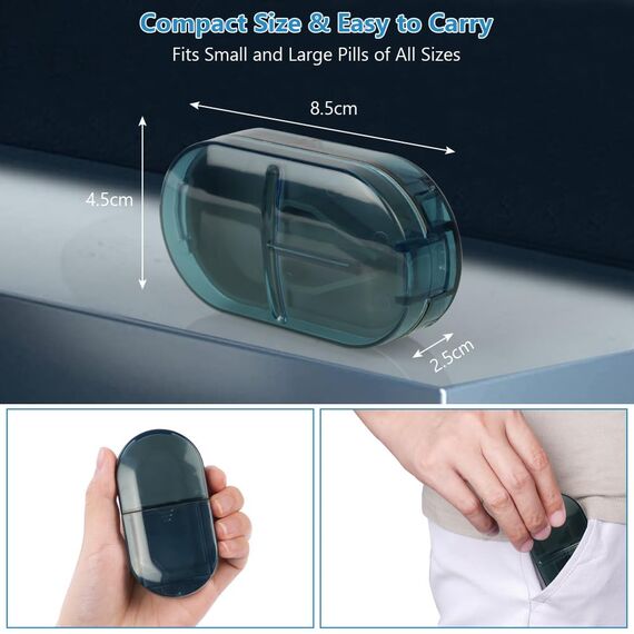 ACWOO Tablettenteiler, Tablettenteiler für Kleine und Große Tabletten, Tablettenschneider in Halbe Viertel Schneiden, Pillenschneider Tablettenzerteiler für Reise & Täglichen (Transparente Tinte Blau)