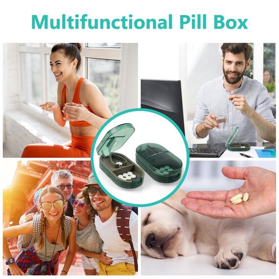 ACWOO Tablettenteiler, Tablettenteiler für Kleine und Große Tabletten, Tablettenschneider in Halbe Viertel Schneiden, Pillenschneider Tablettenzerteiler für Reise & Täglichen (Transparente Dunkelgrün)