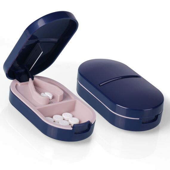 ACWOO Tablettenteiler, Tablettenteiler für Kleine und Große Tabletten, Tablettenschneider mit Aufbewahrungsfach, Tragbarer Pillenschneider mit Scharfen Klingen für Reise & täglichen Gebrauch (Blau)