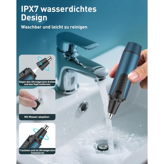 Nasenhaartrimmer Herren, 3 in 1 Nasenhaarentferner und Ohrhaarschneider, USB Wiederaufladbar Ohrhaarschneider mit Doppelschneideklingen für Männer und Frauen, IPX7 Wasserdicht, Einfache Reinigung