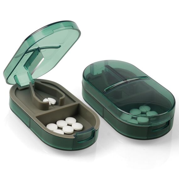 ACWOO Tablettenteiler, Tablettenteiler für Kleine und Große Tabletten, Tablettenschneider in Halbe Viertel Schneiden, Pillenschneider Tablettenzerteiler für Reise & Täglichen (Transparente Dunkelgrün)
