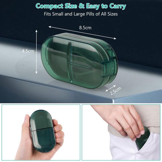 ACWOO Tablettenteiler, Tablettenteiler für Kleine und Große Tabletten, Tablettenschneider in Halbe Viertel Schneiden, Pillenschneider Tablettenzerteiler für Reise & Täglichen (Transparente Dunkelgrün)